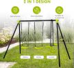 XNS008 interesting triple children metal safe swing set 440lbs for outdoor playground three seat swing black and green for age 3+