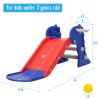 3 in 1 Freestanding Toddler Slide, Indoor Outdoor Playground with Basketball Hoop and Ball for Kids Under 3 Years, Red & Blue