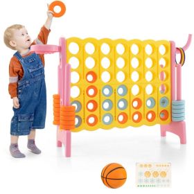 4-in-a-Row Connect Game with Basketball Hoop and Toss Ring (Color: Pink)